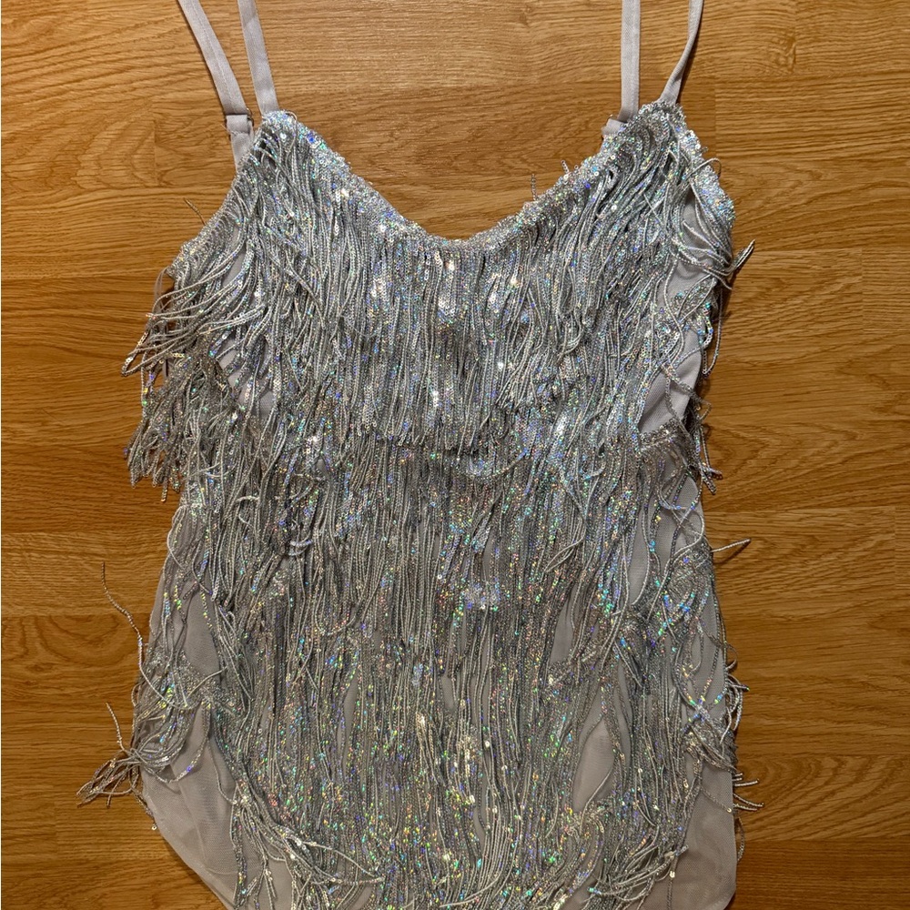 Amazing Lace Silver Fringe Mini Dress - Picture 5 of 12